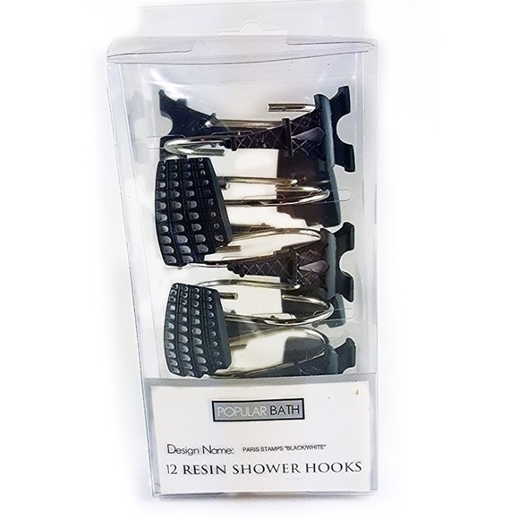 Paris Eiffel Tower Shower Curtain Hooks Silver Black Gray Set of 12 - Picture 3 of 12